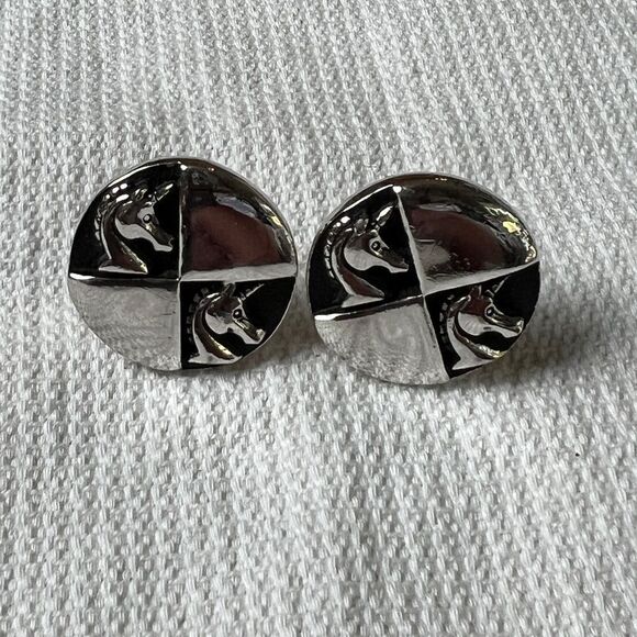 1960's-70's Unsigned UNISEX Silver Tone UNICORN CUFF LINKS - Picture 1 of 5